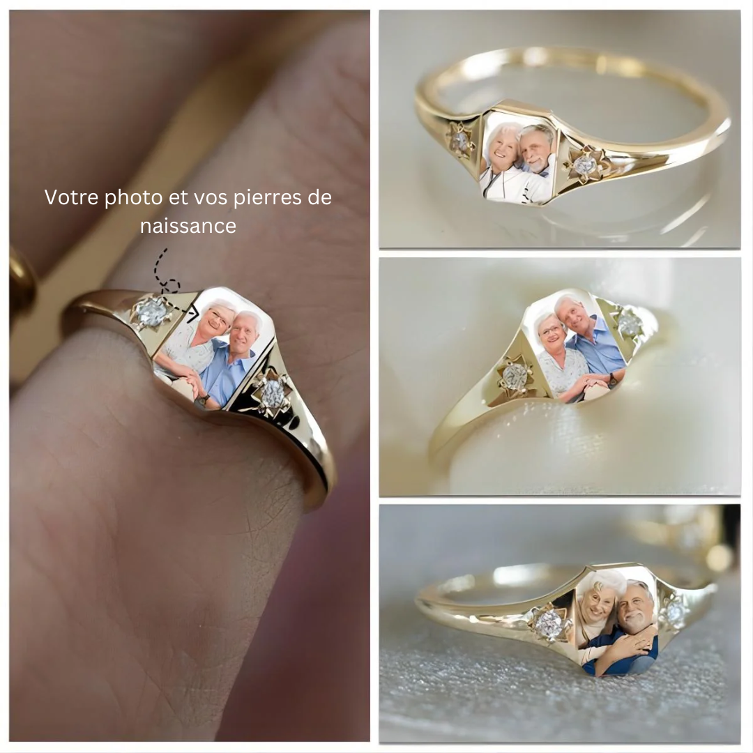 Bague femme personnalisée en argent avec pierre de naissance et gravure du nom, symbole d'amour et souvenir précieux.