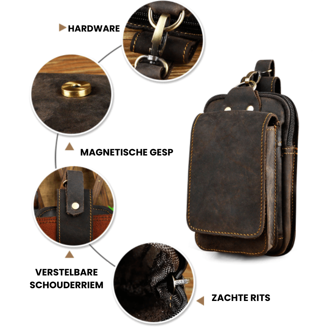 Sac banane homme marron vintage, cuir véritable, accessoire parfait pour le quotidien et la sécurité.