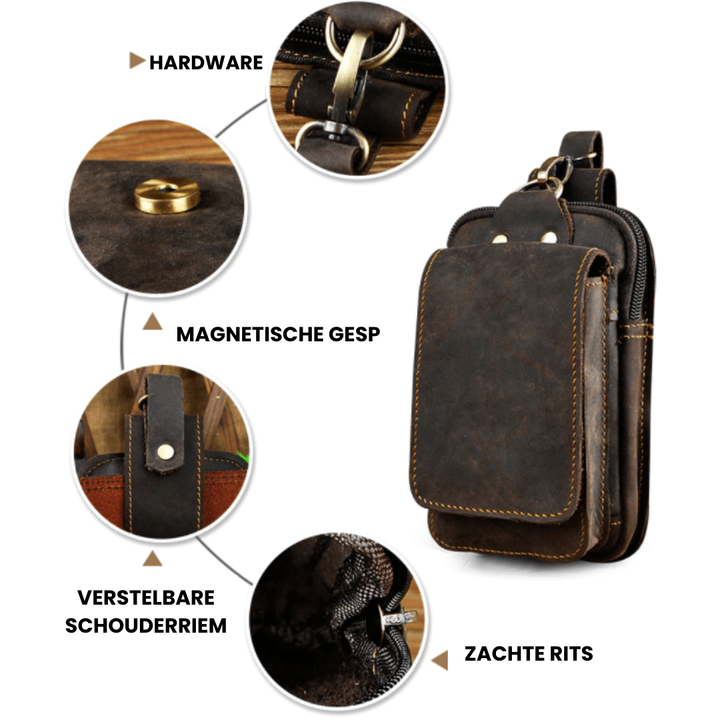 Sac banane homme marron vintage, cuir véritable, accessoire parfait pour le quotidien et la sécurité.