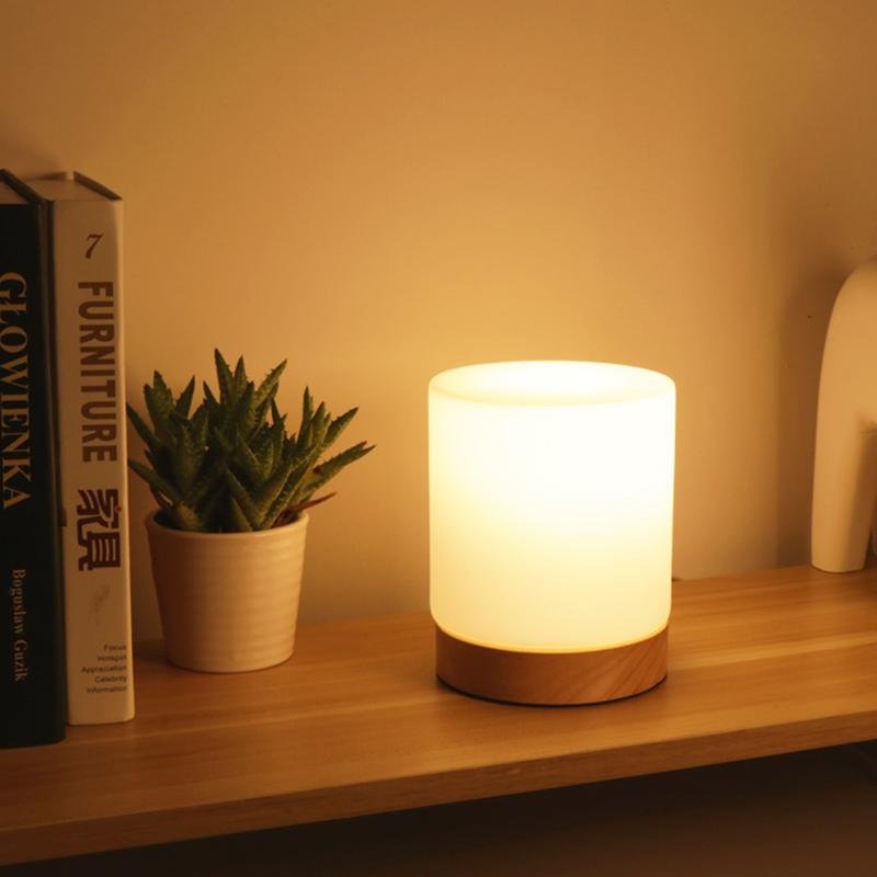 Lampe tactile compacte en verre, éclairage d'ambiance pour salon ou chambre, rechargeable, design chic.