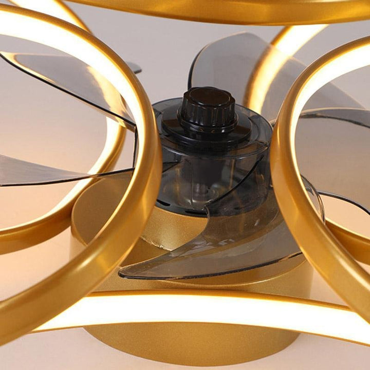 Ventilateur de plafond LED intelligent avec télécommande. Motif fleur, éclairage et ventilation personnalisables.