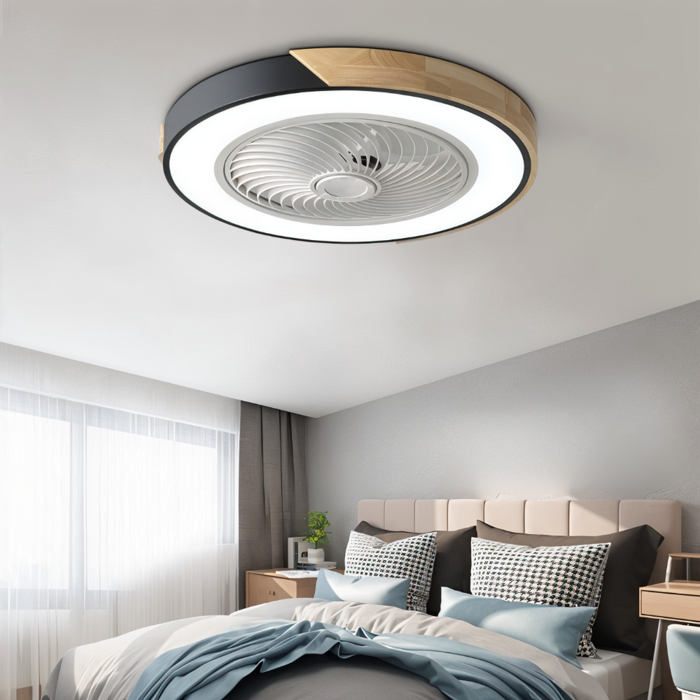 Ventilateur de plafond LED intelligent, design moderne pour un confort optimal et silencieux.