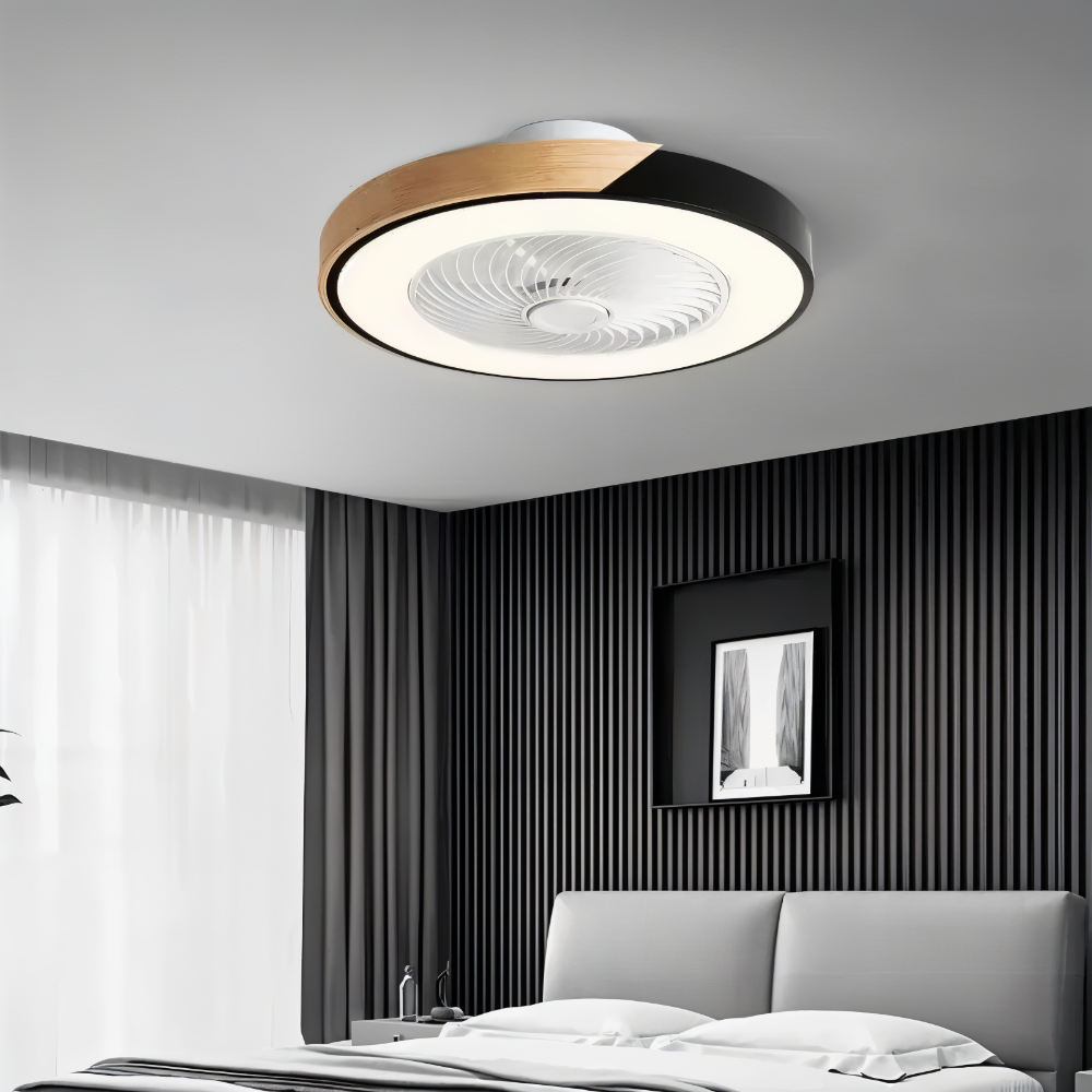 Design moderne pour ce ventilateur de plafond LED intelligent. Optimise le confort de votre maison.