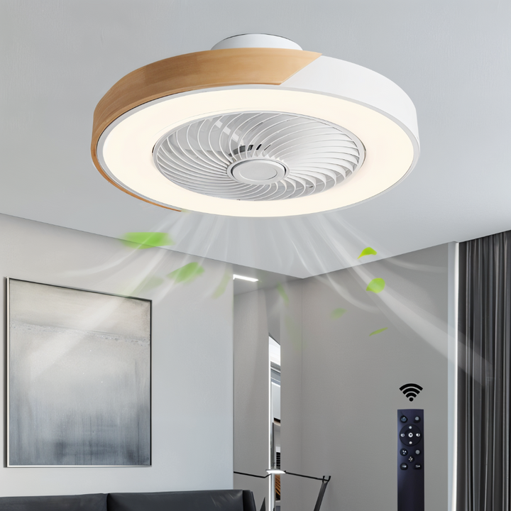 Ventilateur de plafond avec fonction chauffage/refroidissement et éclairage LED.