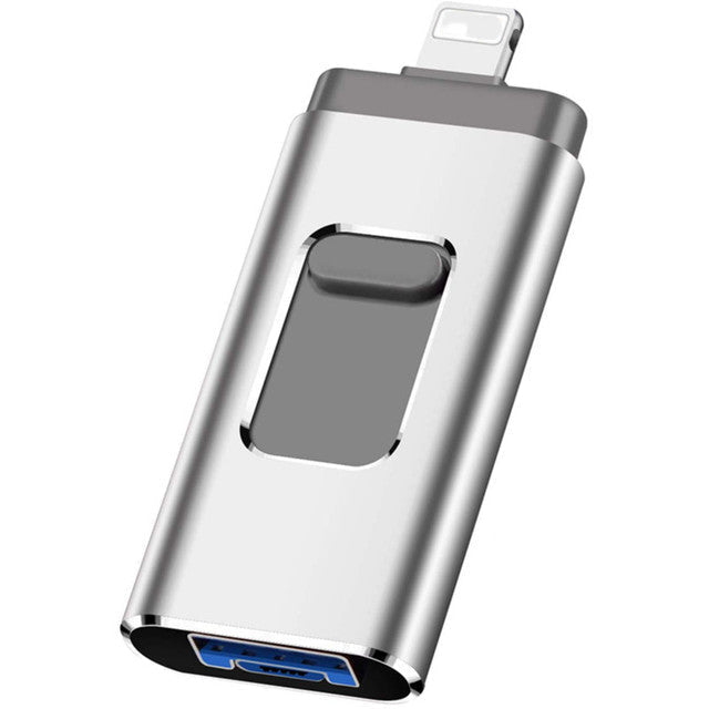 Clé USB 4 en 1 universelle pour une gestion facile des données sur iPhone, Android, tablettes et PC.