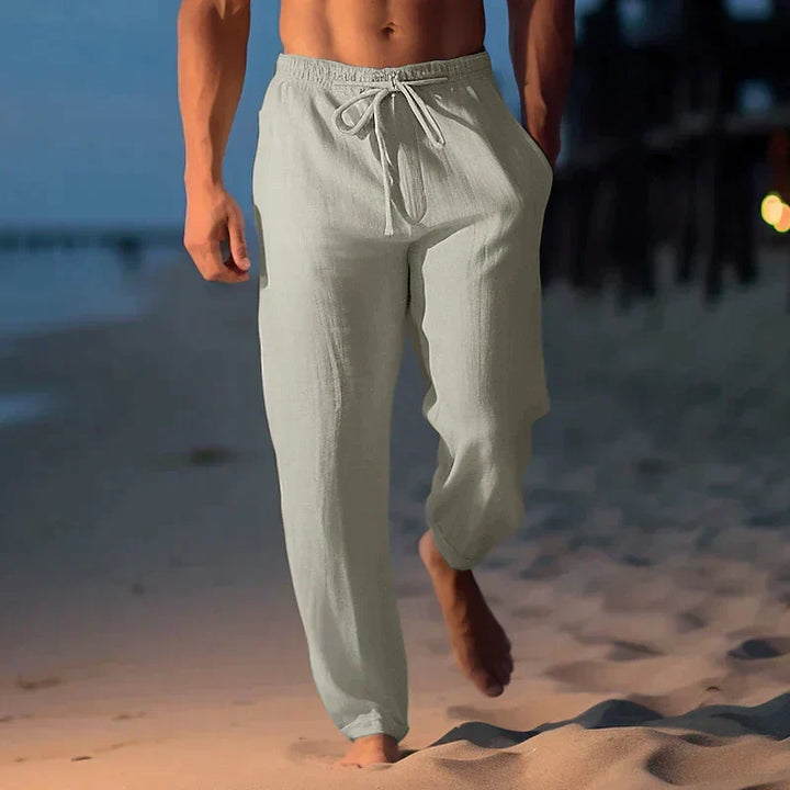 Pantalon ample en lin pour hommes, décontracté et confortable, idéal pour l'été et la mode masculine.