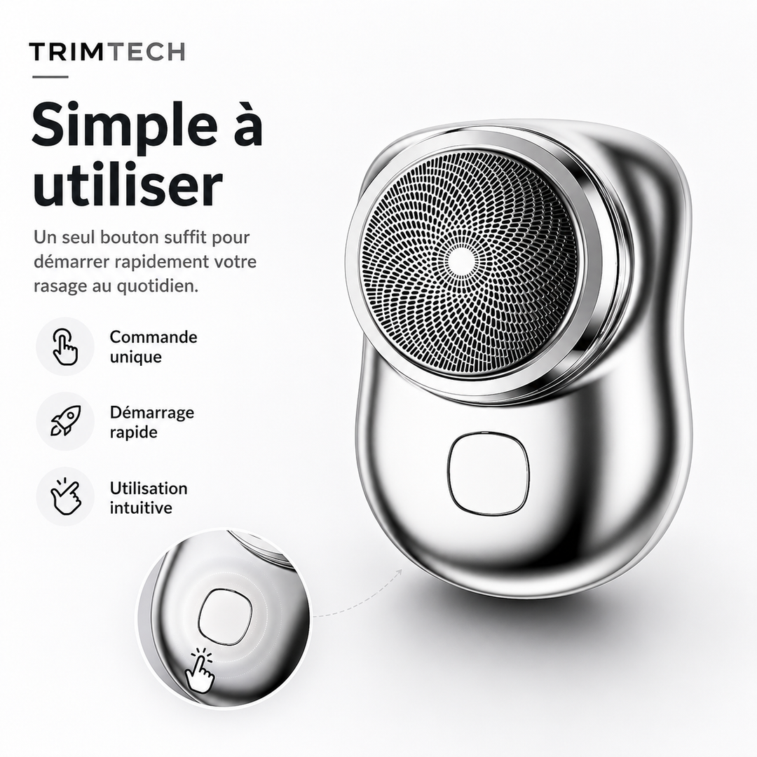 Petit rasoir électrique portable TrimTech, conçu pour un entretien de la barbe rapide et efficace.