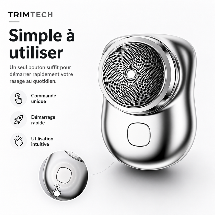 Petit rasoir électrique portable TrimTech, conçu pour un entretien de la barbe rapide et efficace.