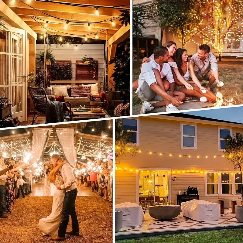 Ambiance chaleureuse: guirlande solaire extérieure dimmable, ampoules jaunes. Idéale pour terrasse/jardin.