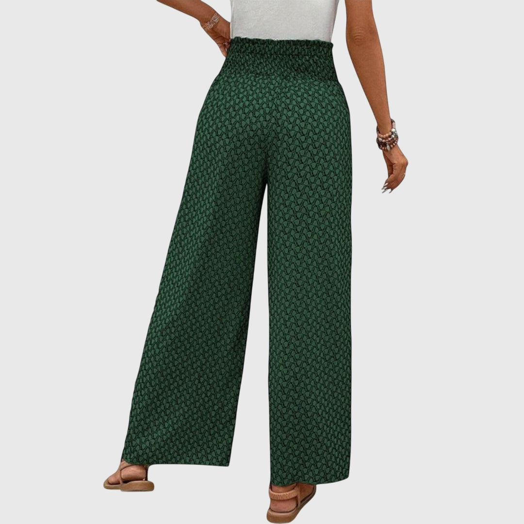 Pantalon palazzo tendance femme, taille haute, coupe fluide. Confort et style chic et moderne.