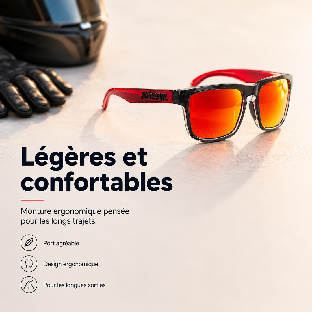 Vision claire avec lunettes UrbanGuard anti-lumière bleue et polarisées, parfaites pour la conduite et le plein air.
