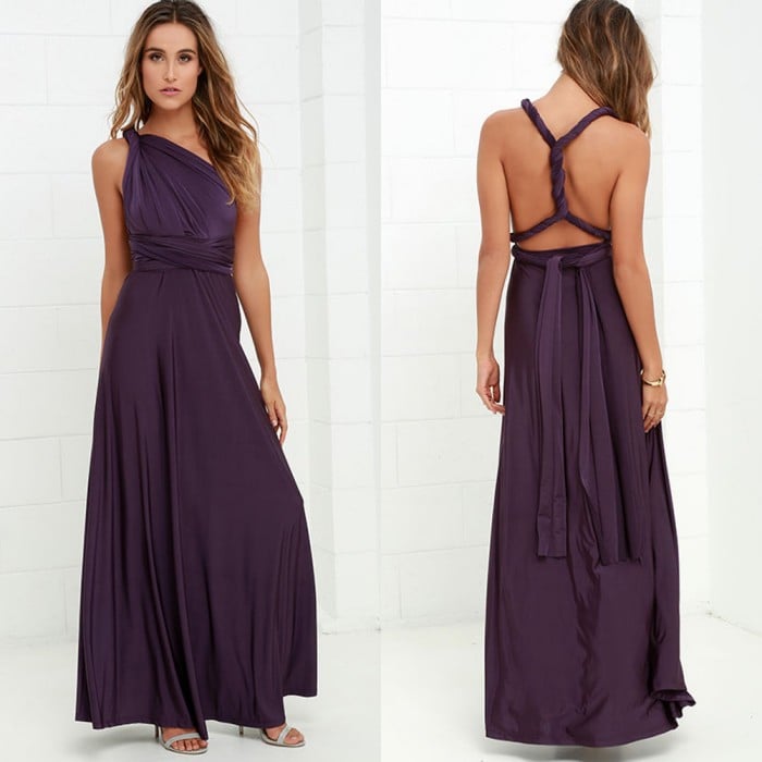 Robe maxi noire chic, dos ouvert, idéale pour un cocktail sophistiqué ou une cérémonie estivale.