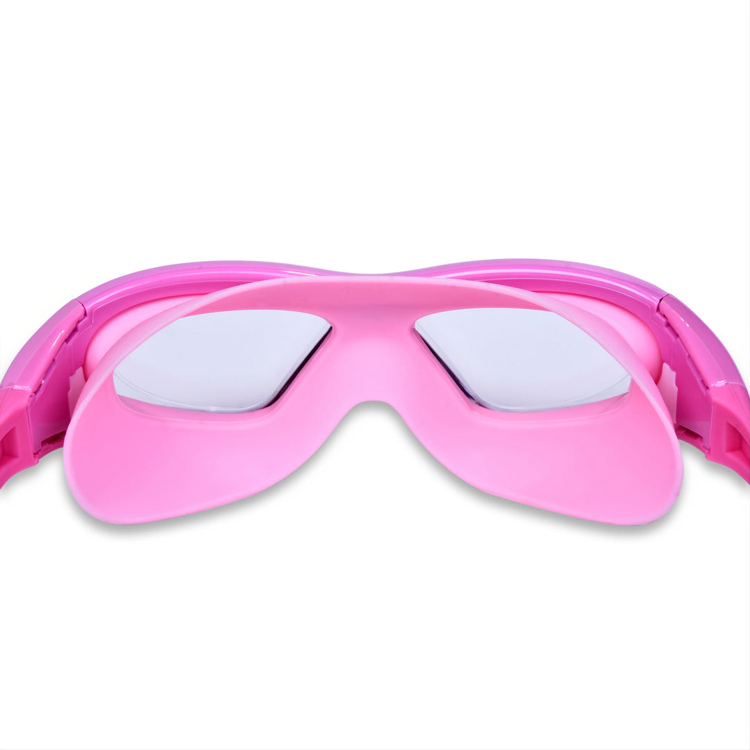 Lunettes natation enfant gros plan, grand cadre, silicone souple, anti-buée, UV.