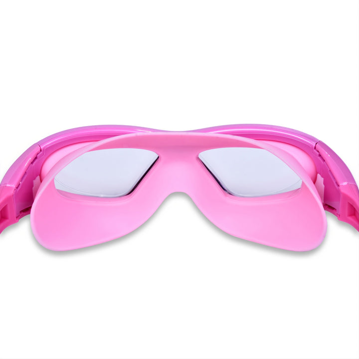 Lunettes natation enfant gros plan, grand cadre, silicone souple, anti-buée, UV.