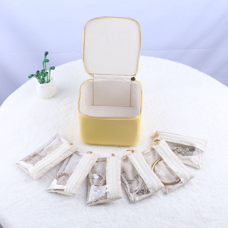 Pochette de rangement esthétique pour bijoux, en cuir PU doux, idéale pour les voyages.