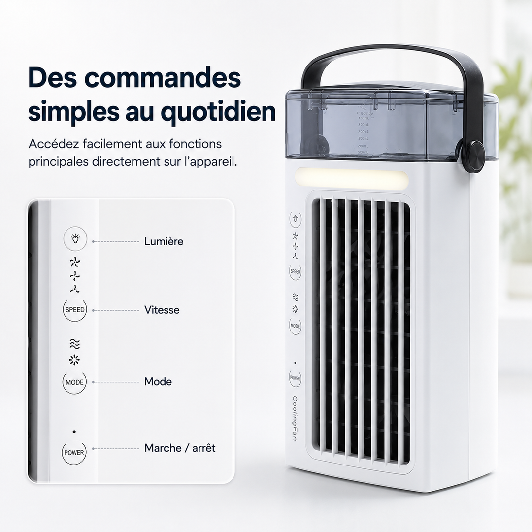 Climatiseur d'appoint personnel, facile à transporter, pour un rafraîchissement ciblé en été.