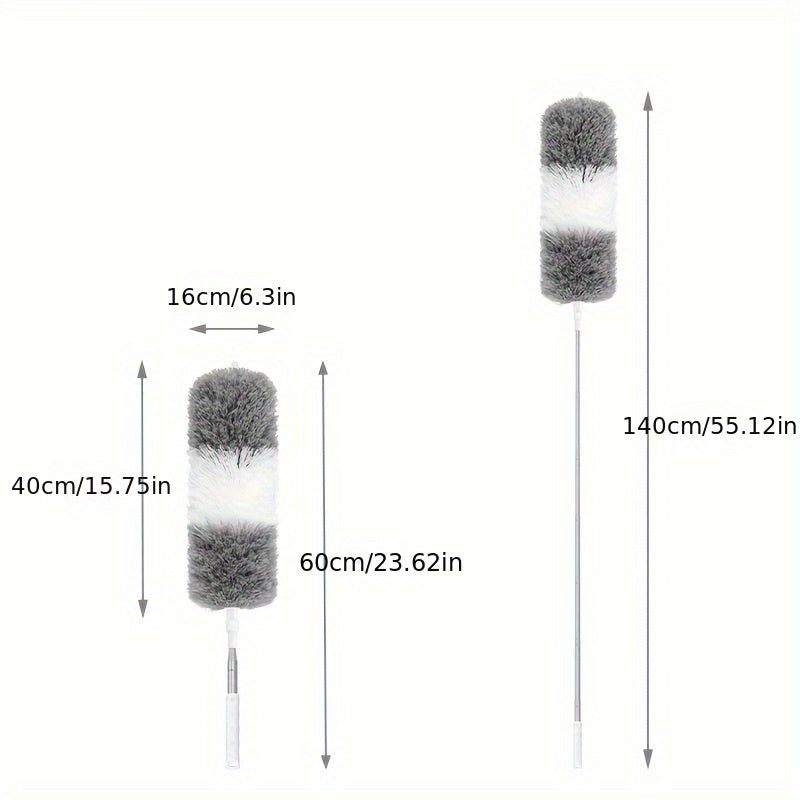 Duster microfibre flexible et télescopique pour nettoyer les recoins difficiles, plafonds et dépoussiérage efficace.