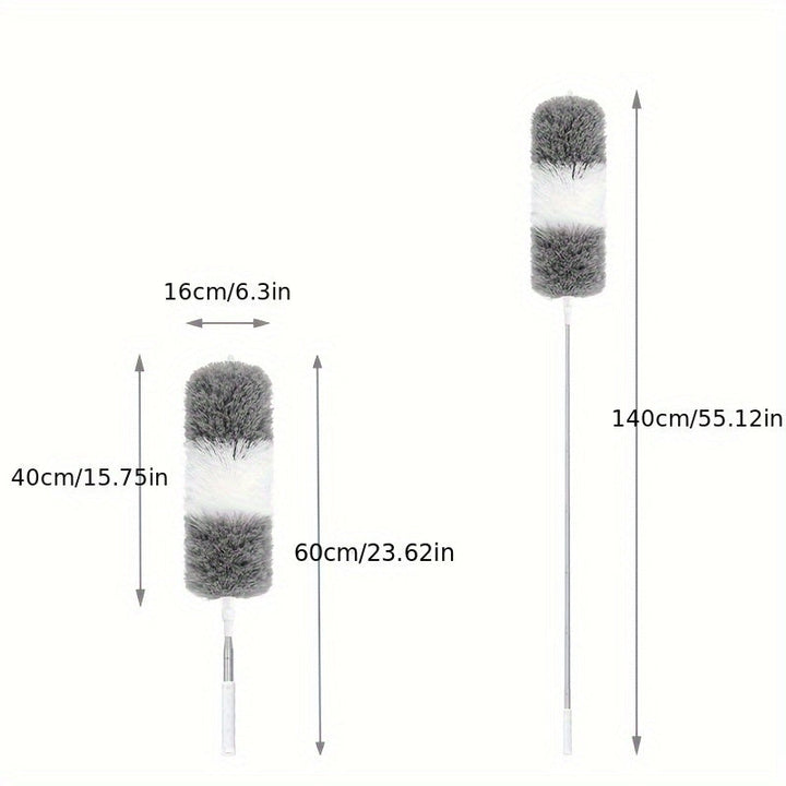 Duster microfibre flexible et télescopique pour nettoyer les recoins difficiles, plafonds et dépoussiérage efficace.