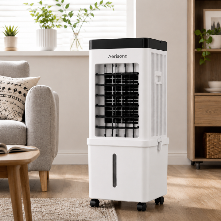 Ventilateur, humidificateur et rafraîchisseur d'air 3-en-1. Appareil mobile pour un climat intérieur idéal.