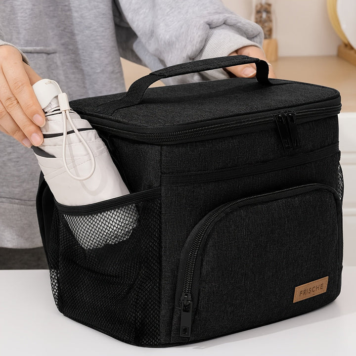 Sac à lunch isotherme unisexe noir. Idéal pour garder les repas frais au bureau, à l'école ou en pique-nique. Transport facile.