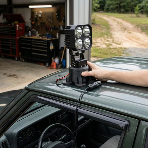 Éclairage professionnel PowerRay LED pour missions de sauvetage, projecteur télécommandé à lumière blanche.