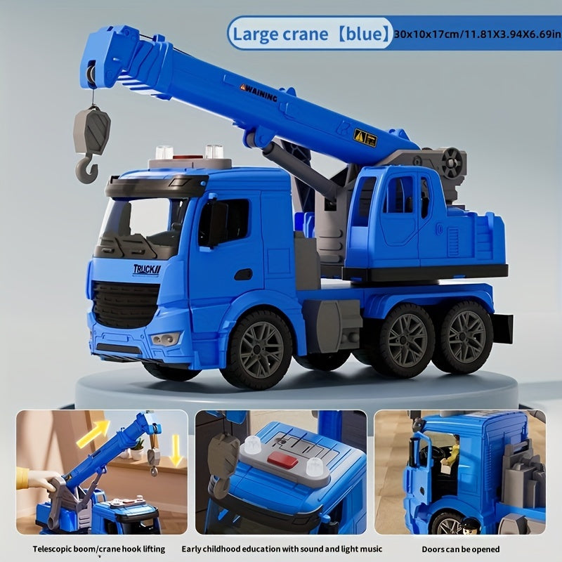 Jouet robuste camion grue pour enfants en ABS, durable, avec sons et lumières pour un jeu de construction long.