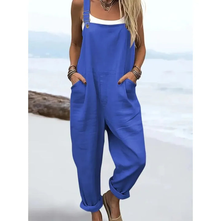Vêtement femme: Combinaison ample avec motifs rétro. Idéale pour un look d'été artistique, confortable et facile à porter.