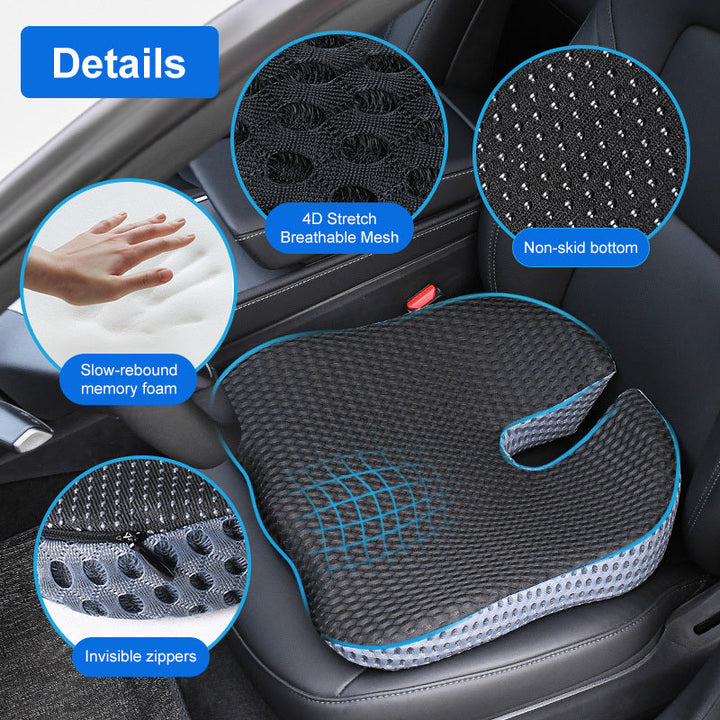 Coussin ergonomique pour siège voiture et bureau. Soulage douleur dos, améliore posture. Mousse mémoire respirante.