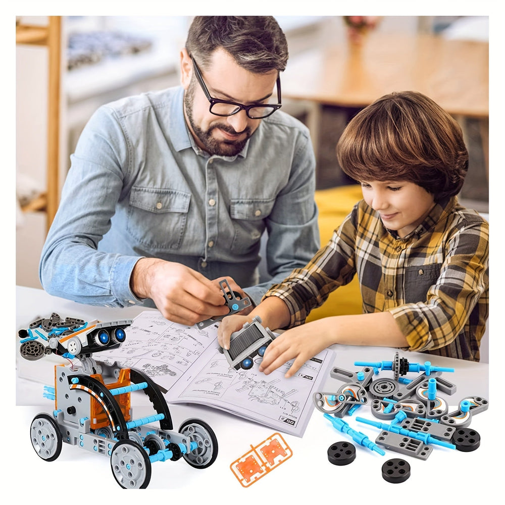 Robot de construction solaire pour enfants, 12 modèles, jouet éducatif sur l'énergie renouvelable.