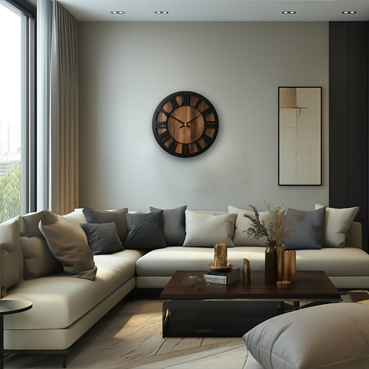 Horloge murale esthétique et silencieuse, ronde en bois clair, idéale pour chambre.