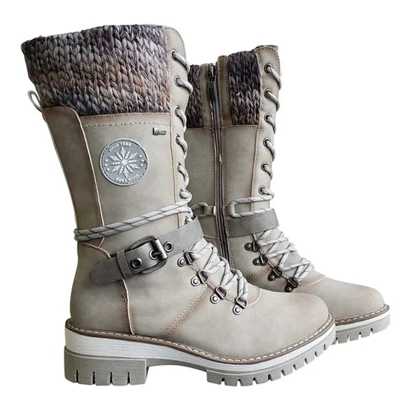 Bottes hautes d'hiver pour femme, chaudes et confortables, idéales pour la promenade urbaine. Élégance assurée.