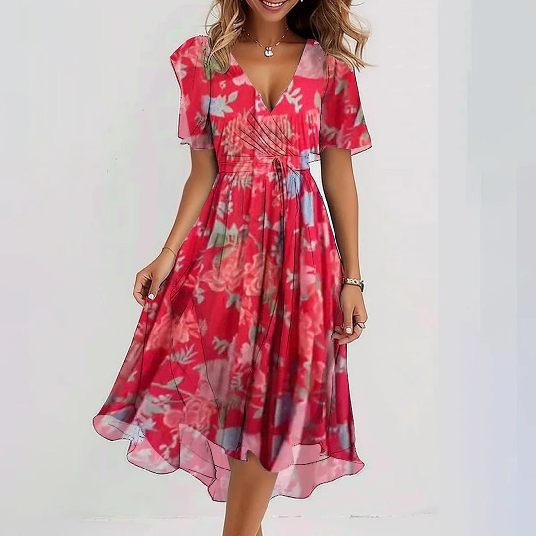 Robe de jour ou de soirée femme Clara, coupe élégante à manches courtes. Offre un confort chic pour la mode féminine.