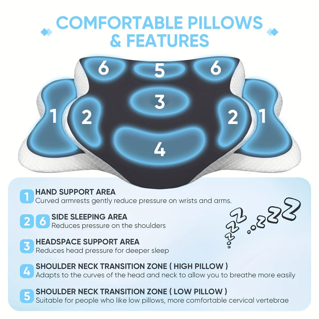 Coussin de repos cervical en mousse à mémoire pour adultes, assure détente et soutien ergonomique.