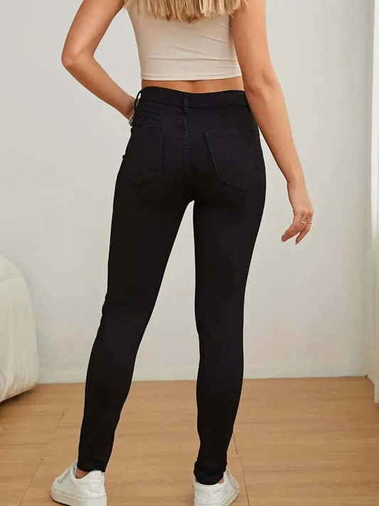 Högmidjade Skinny Jeans - Stretchdenim - Dam