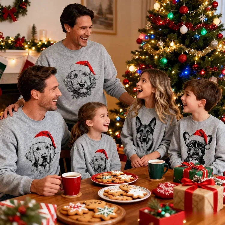 Pull de Noël unisexe personnalisé avec photo de chien. Cadeau festif unique pour les amoureux des animaux.