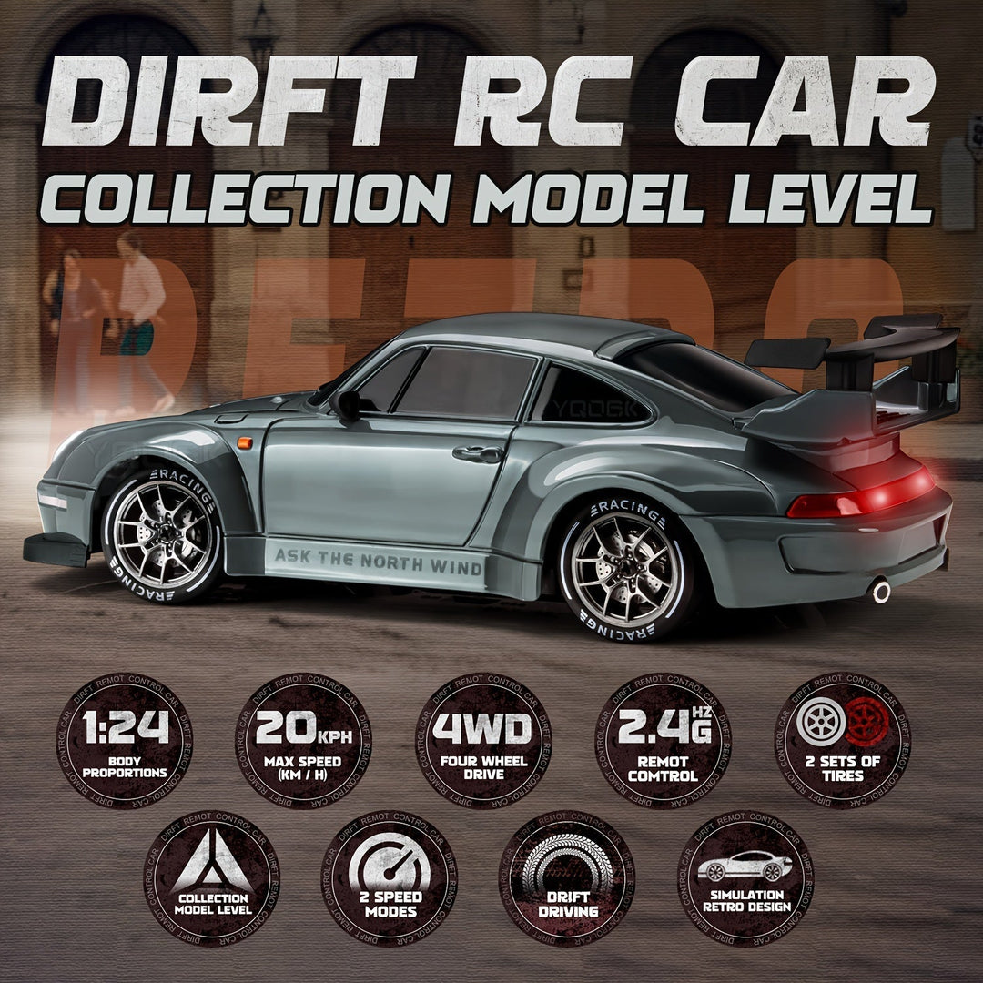 Voiture télécommandée de drift 4x4, modèle 1:24. Expérience de course dynamique avec éclairage LED.