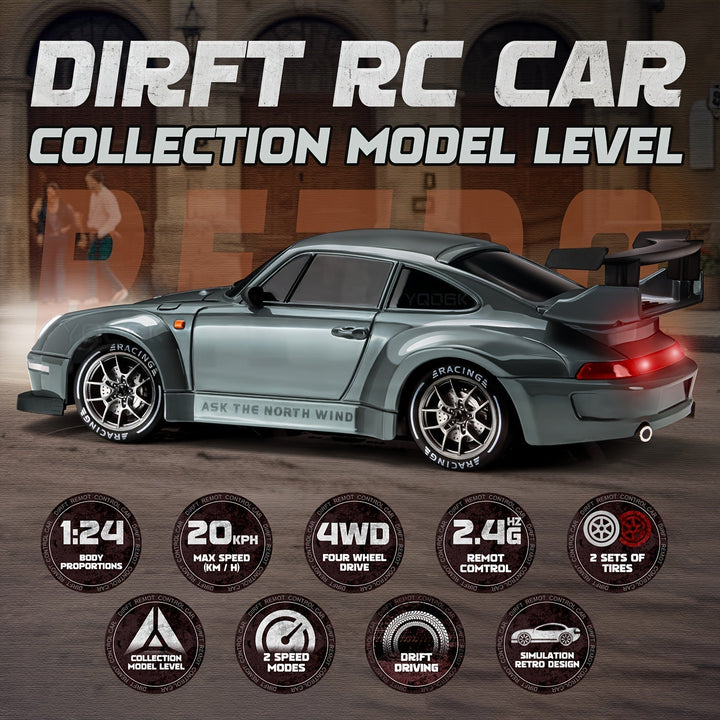 Voiture télécommandée de drift 4x4, modèle 1:24. Expérience de course dynamique avec éclairage LED.