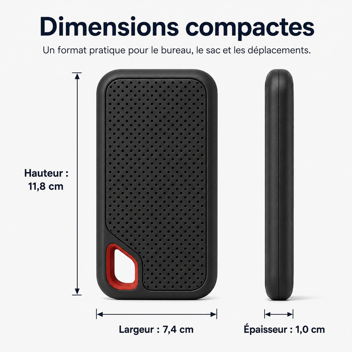 Sauvegarde sécurisée avec ce disque dur SSD externe 2 To portable. Stockage fiable de vos données informatiques.