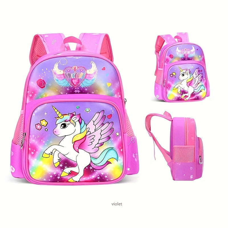 Accessoire enfant: sac à dos licorne rose et violet en polyester robuste, pour écolières.