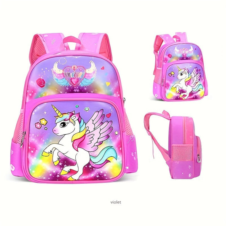 Accessoire enfant: sac à dos licorne rose et violet en polyester robuste, pour écolières.