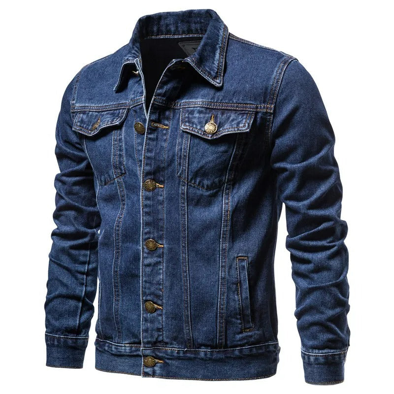 Veste en jean homme confortable, parfaite pour la mode masculine décontractée et le streetwear automnal.