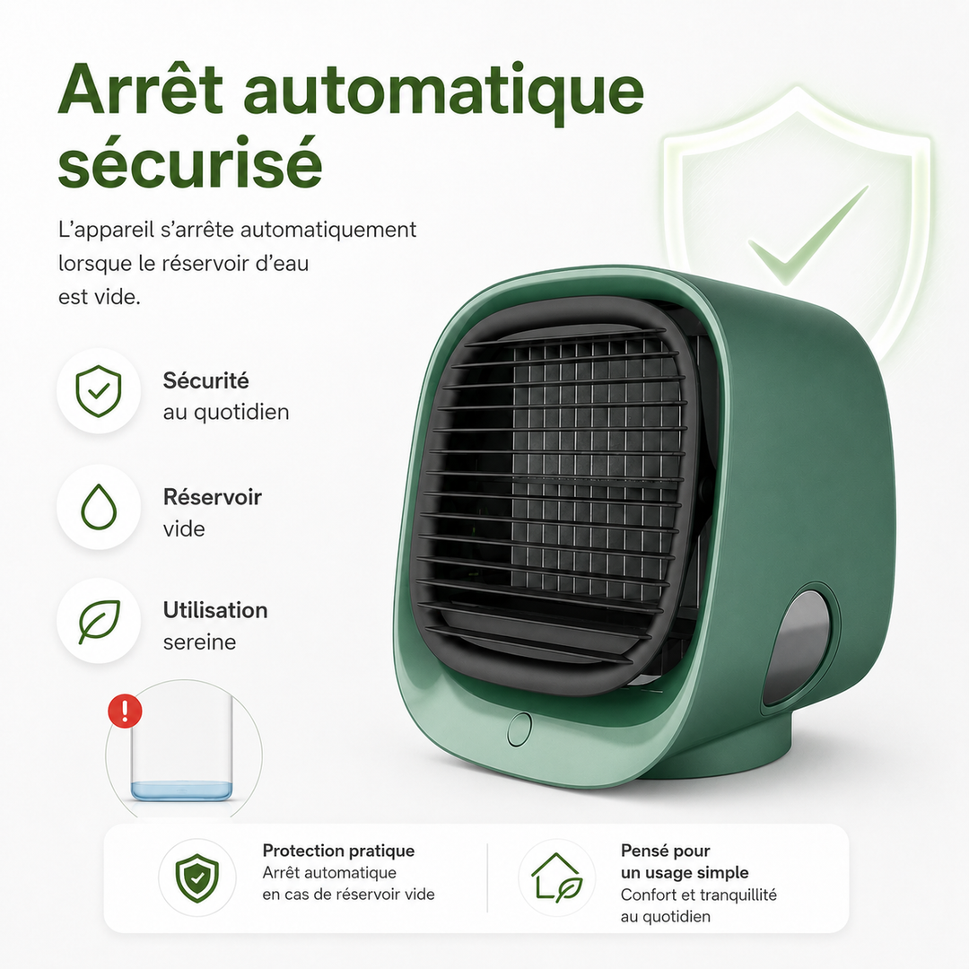 Rafraîchisseur d'air de bureau compact, design moderne pour une ventilation efficace.