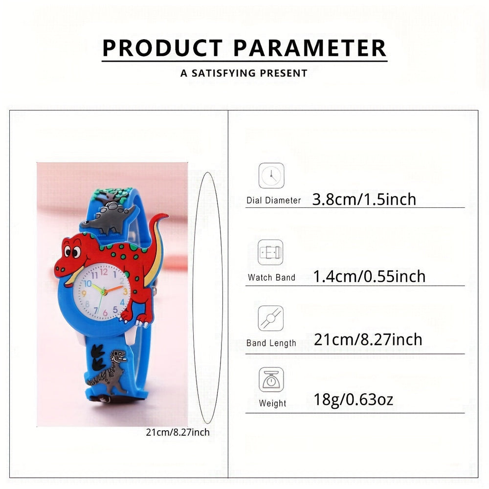 Montre enfant dinosaure T-Rex cartoon coloré. Bracelet silicone souple et confortable. Accessoire apprentissage de l'heure.