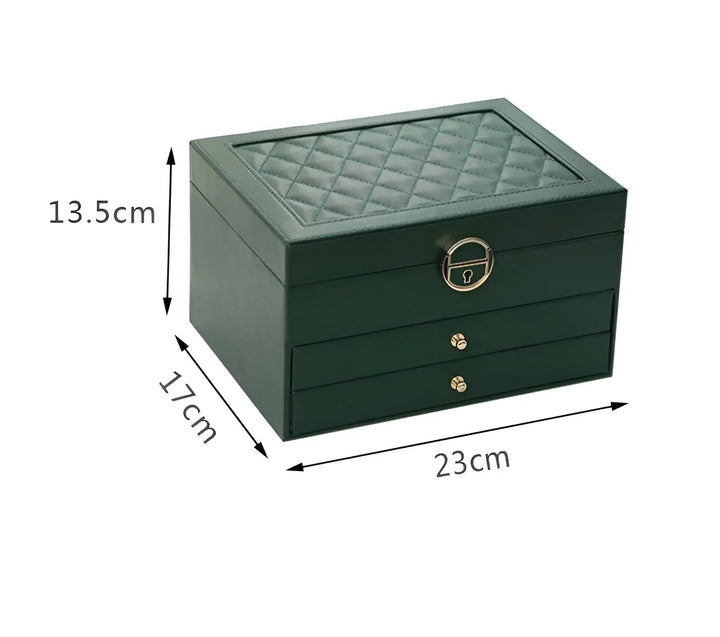 Organisateur de bijoux de luxe multi-niveaux en cuir, parfait pour colliers, bagues et boucles d'oreilles.