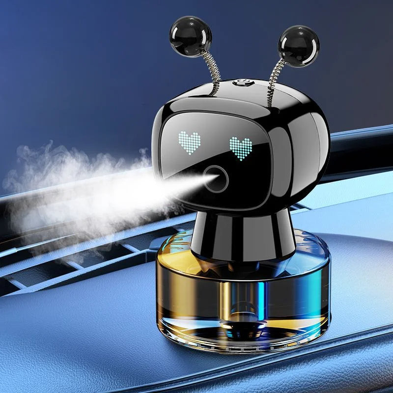 Robot aromathérapie auto design moderne, diffuseur intelligent pour parfum et désodorisant voiture.