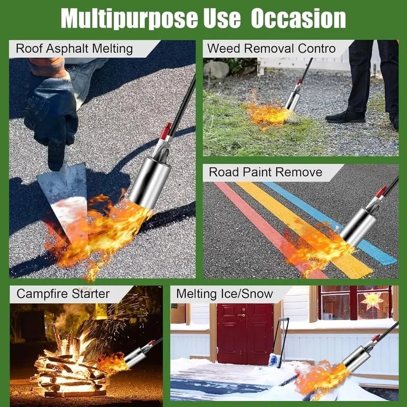 Chalumeau à propane robuste pour bricolage, conçu pour le désherbage, la fonte de neige et travaux extérieurs divers.