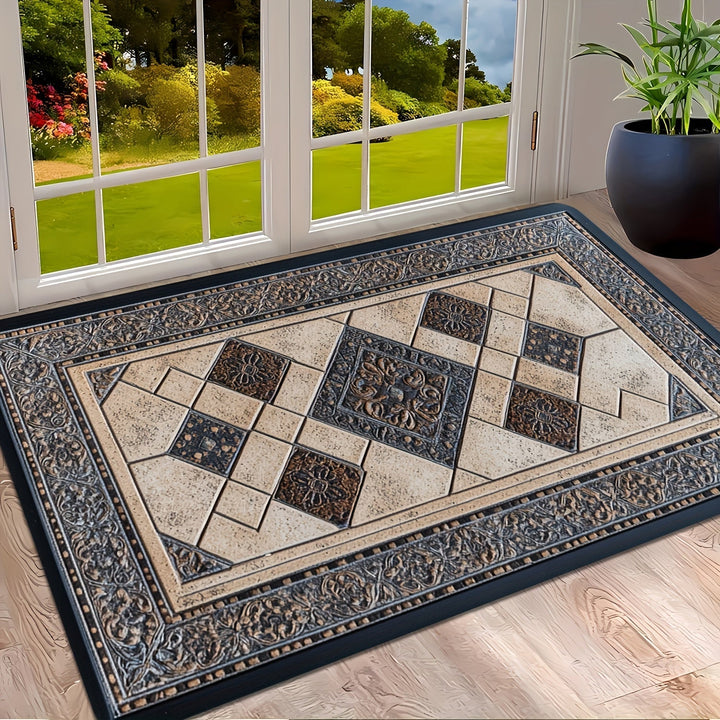Tapis d'entrée géométrique et moderne, lavable en machine, antidérapant, idéal pour le décor de votre maison.