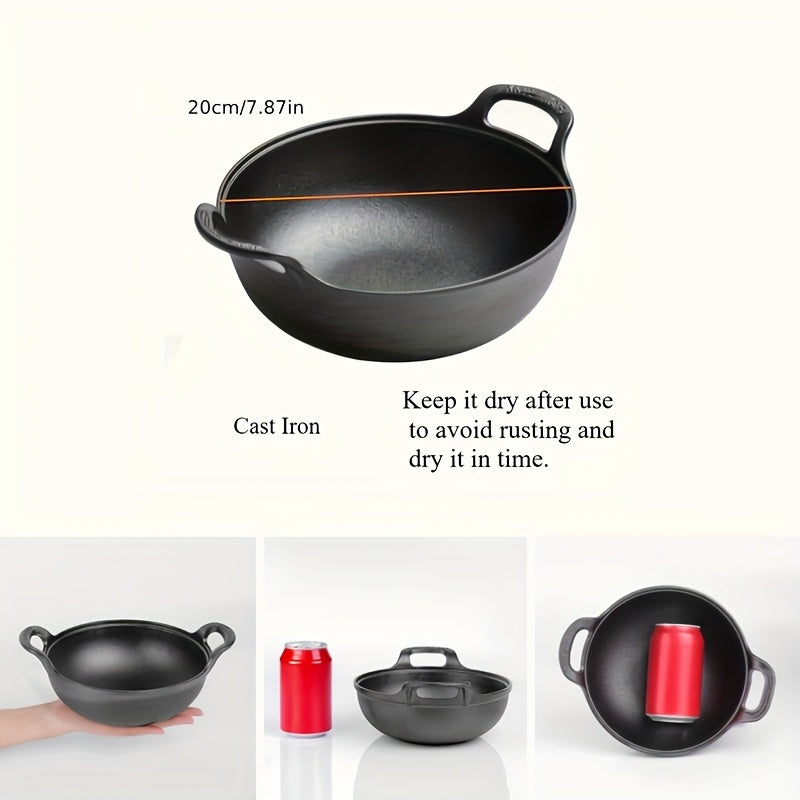 Poêle en fonte durable, excellente rétention de chaleur pour une cuisson optimale en extérieur.