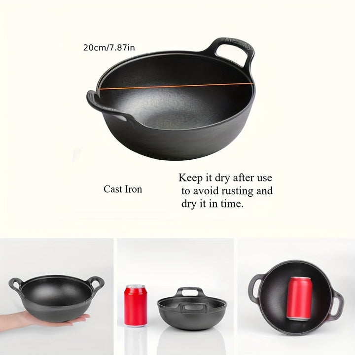 Poêle en fonte durable, excellente rétention de chaleur pour une cuisson optimale en extérieur.