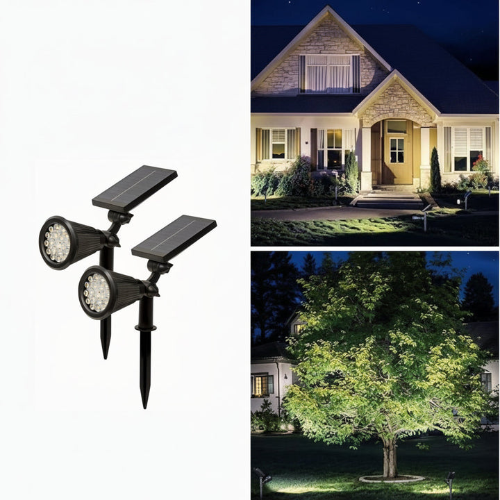 Projecteur LED solaire étanche pour allée, chemin. Éclaire avec 3 niveaux de gradation pour une sécurité accrue.